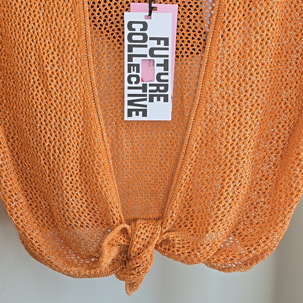 NWT FUTURE COLLECTIVE Orange Open-Knit Women's Cardigan - Picture 2 of 12